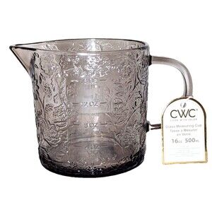 CWC Cook With Color Lavender Embossed Glass Floral Measuring Cup 16oz Pitcher